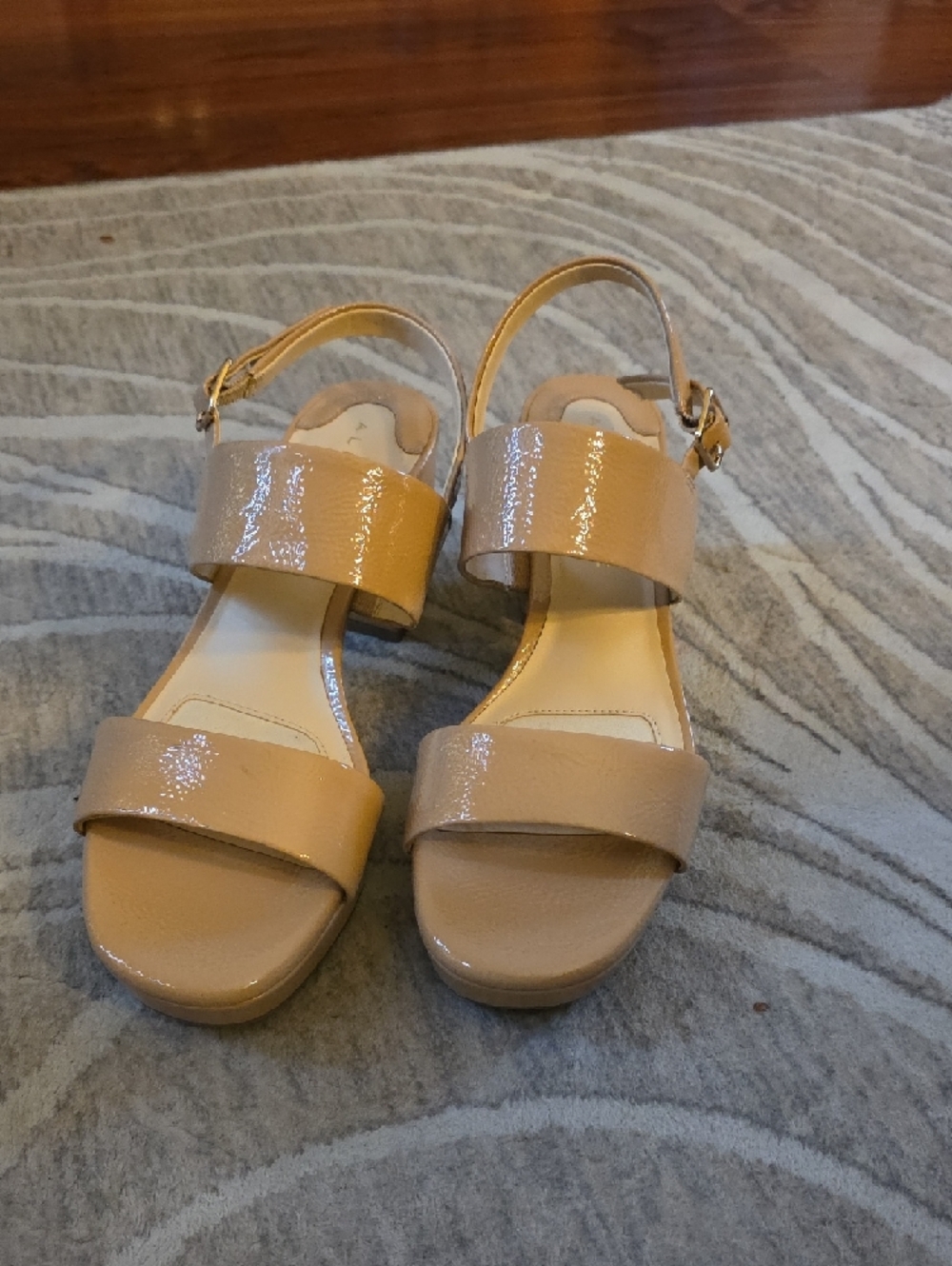 Alex Marie Tan Patent Block Heel Slingback Sandals - Picture 2 of 4